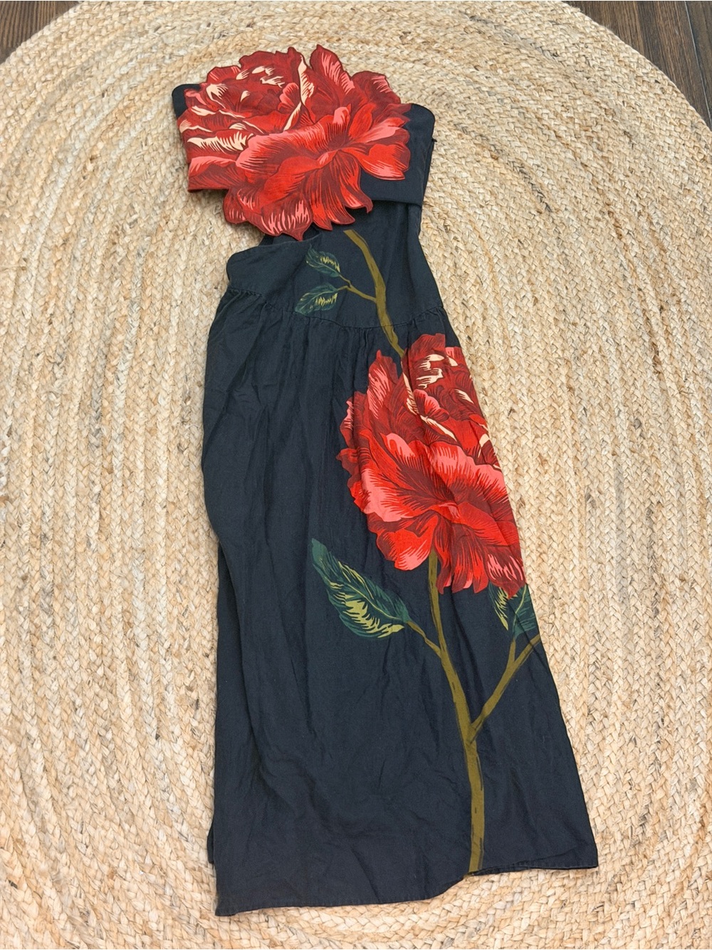 FARM Rio Black Rosalia Artisanal Midi Dress size Small